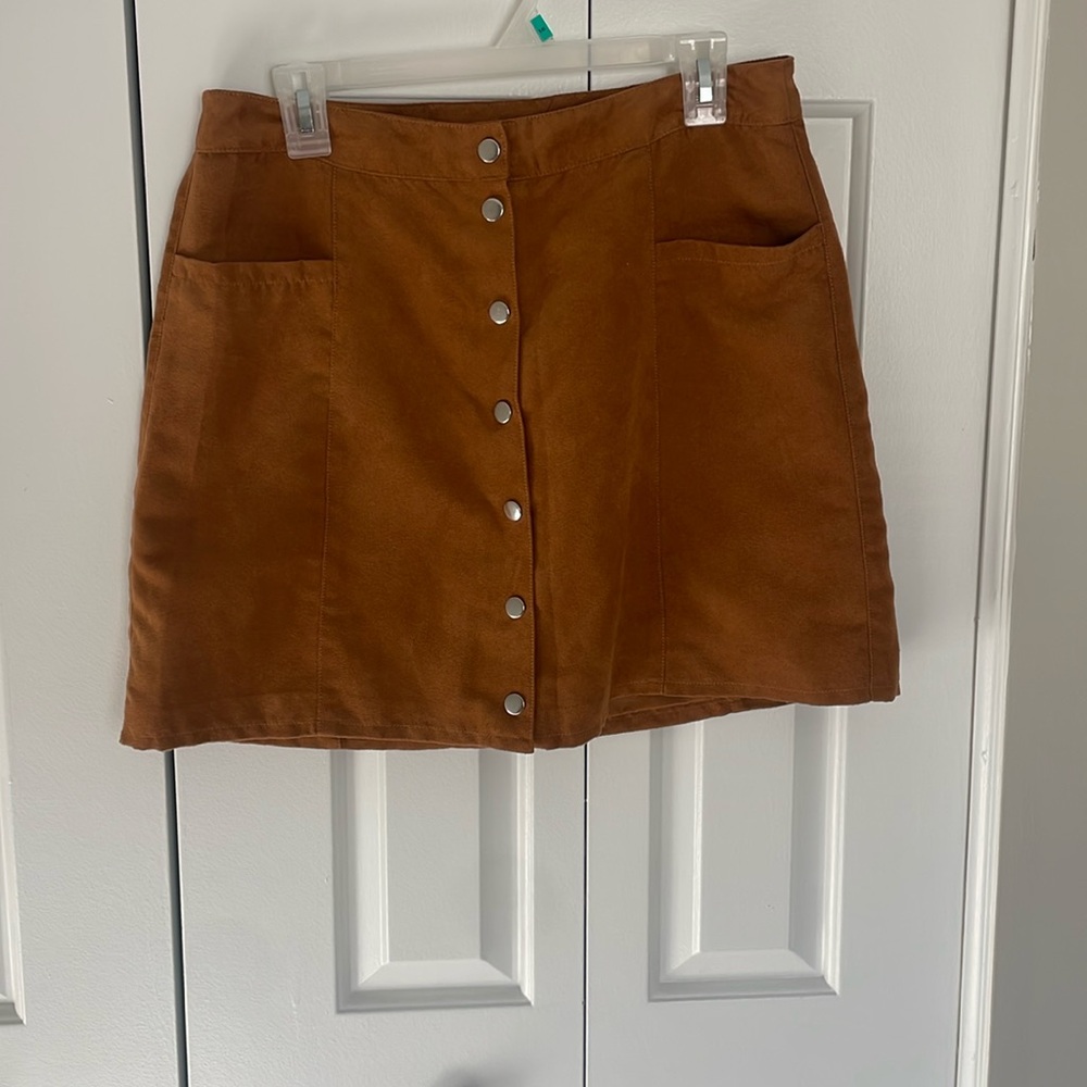 Brown suede button up miniskirt